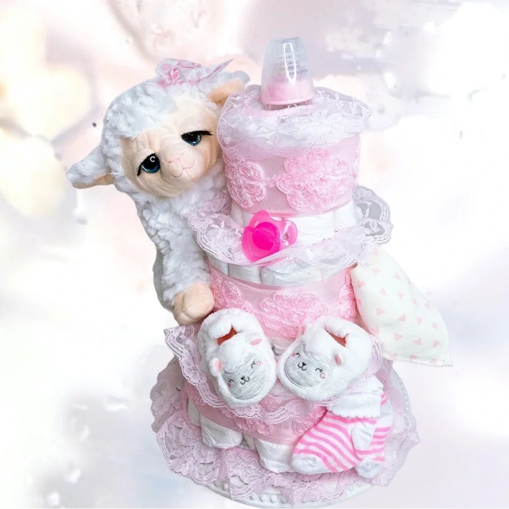 Lamb Girl Diaper Cake